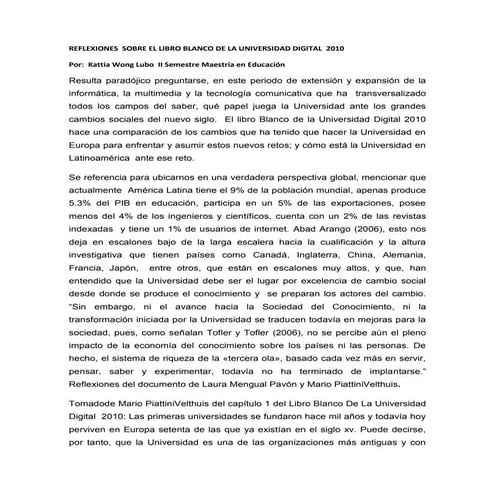 Reflexiones sobre el libro blanco de la universidad digital 2010