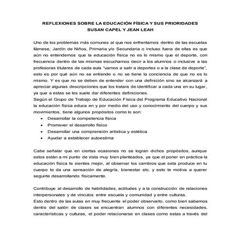 Reflexiones sobre la educación física y sus prioridades