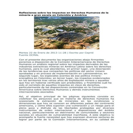 Reflexiones sobre los impactos en derechos humanos de la minería a gran escal...