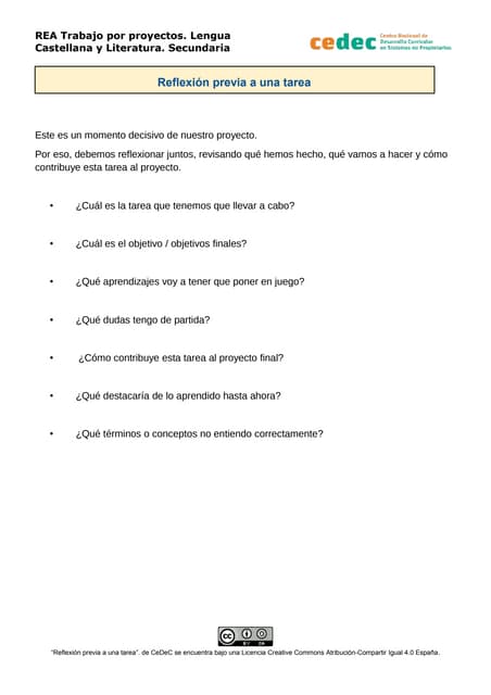 Reflexión previa a una tarea
