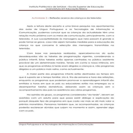 Reflexão   a criança e a televisão