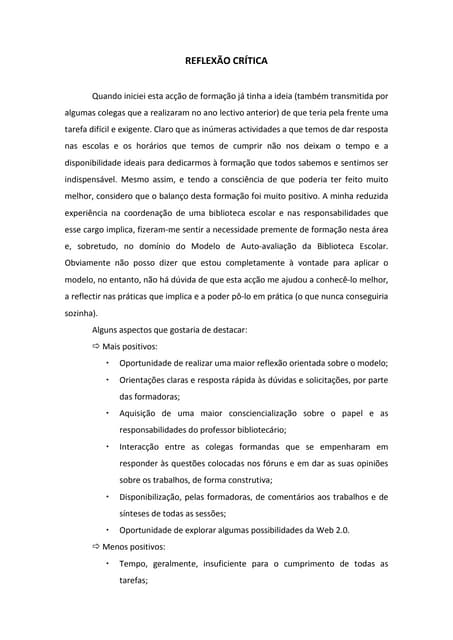 Reflexão crítica   fátima pedro