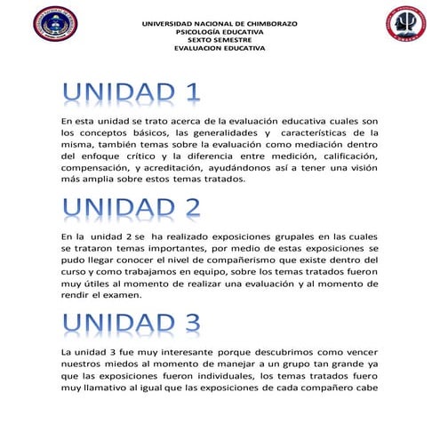 Reflxion de cada unidad