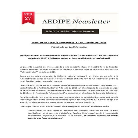 Reforma laboral 2013: extracto ultraactividad