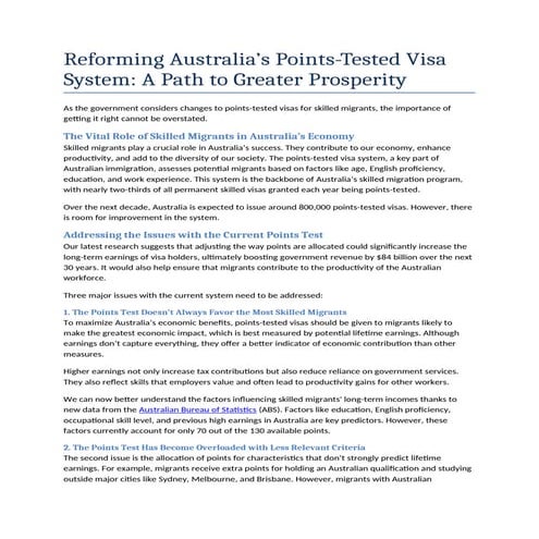 Reforming Australia’s Points-Tested Visa System A Path to Greater Prosperity....