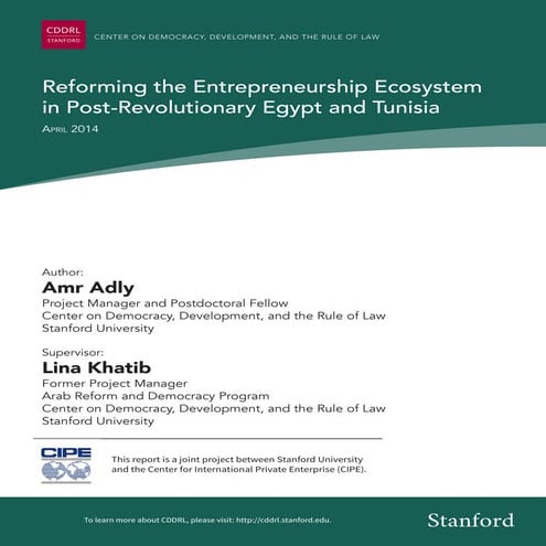 Reforming the entrepreneurship ecosystem in post revolutionary egypt and tunisia