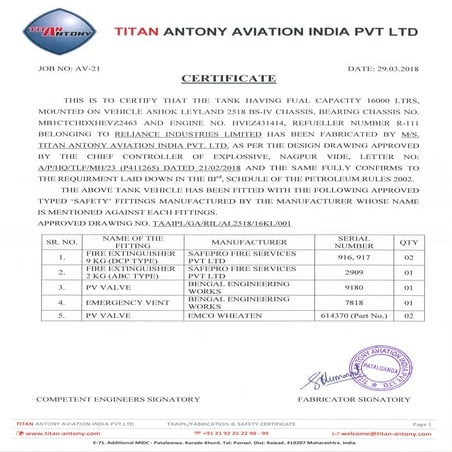Refueller module certificates (3)
