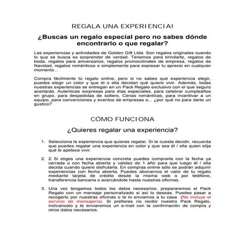 Regala una experiencia de golden gift