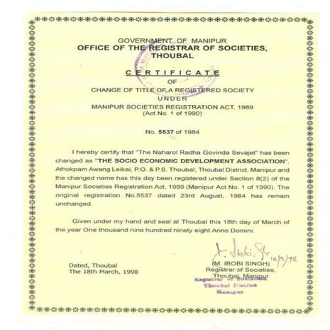 Registration Certificate of Socio-Economic Development Association | PDF
