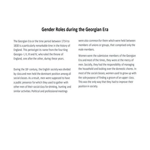 Regency and Georgian Era: Gender Roles by Thomas Demertzis | DOCX