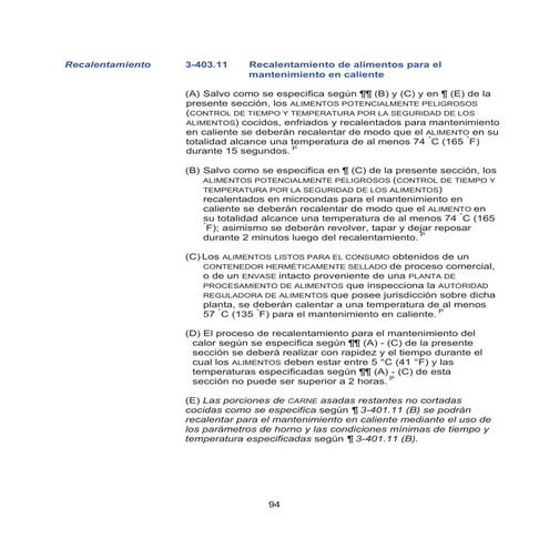 Regeneracion Comidas FDA Food Code 2009. Cap 3 403
