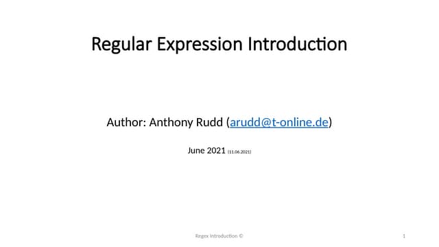 Regular Expressions Introduction Anthony Rudd CS