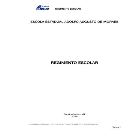 Regimento Interno - E.E Adolfo Augusto de Morais | PDF