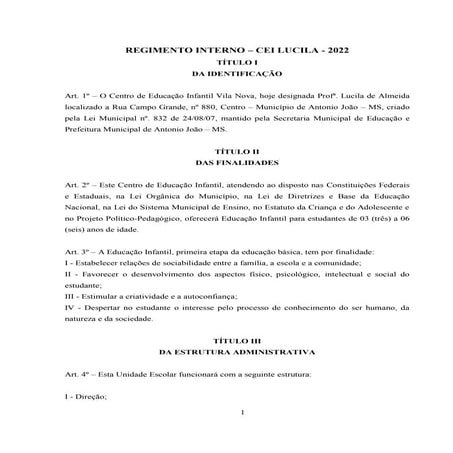 Regimento interno CEI Lucila | PDF