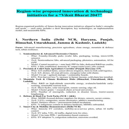 Region-wise proposed innovation & technology initiatives for a “Viksit Bharat...