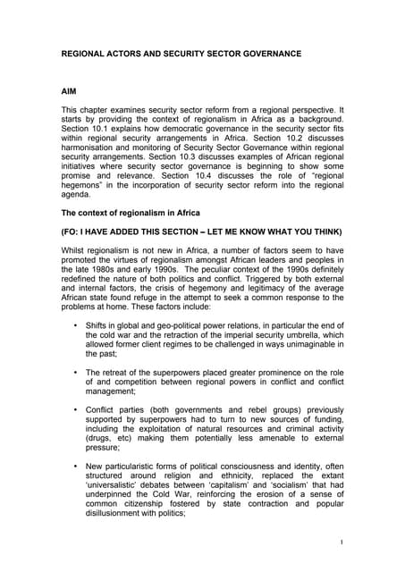 Regional actors and security sector governance