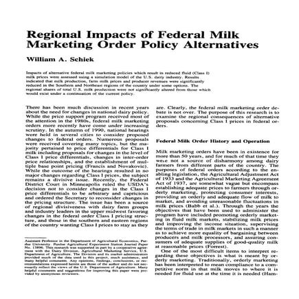 Regional impacts of federal milk market policy alternatives