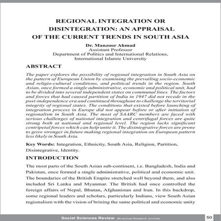 Regional integration or disintegration; an appraisal of the current trends in...