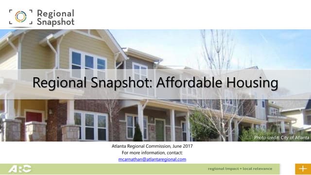 Regional Snapshot: Affordable Housing - July 2017 