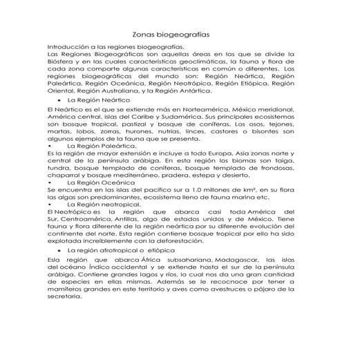 Zonas biogeograficas regiones biogeográficas | PDF