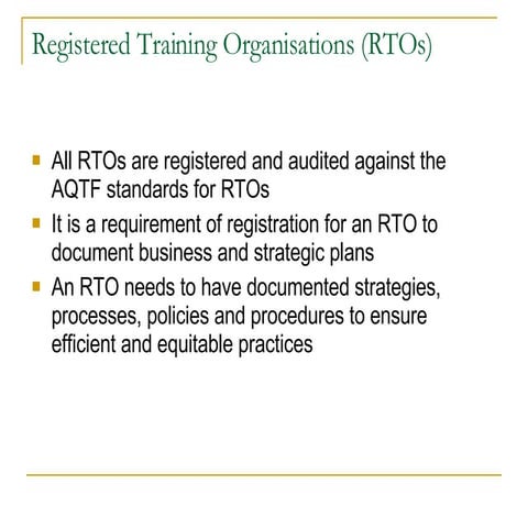 Registered Training Organisations (Rtos)