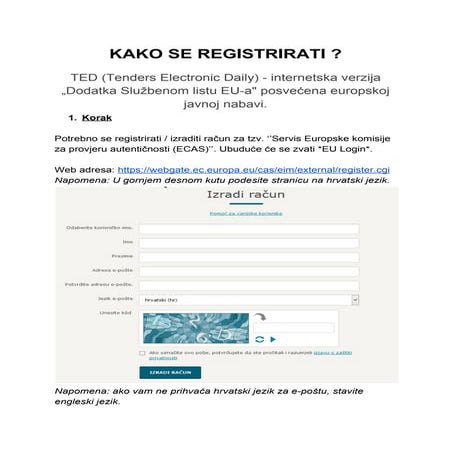 Registracija na Tenders Electronic Daily