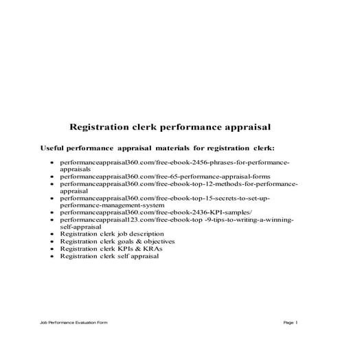 Registration clerk performance appraisal