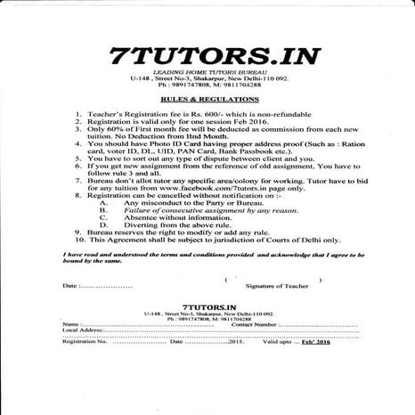 Tutor's Registration form page 1 for mumbai maharashtra | PDF