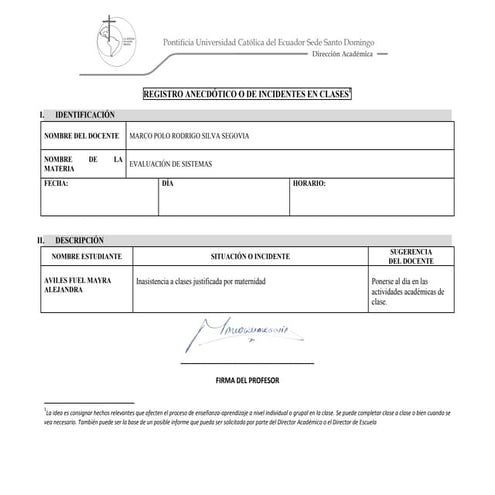 Registro anecdótico procesos y calidad