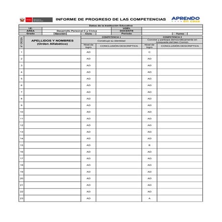 Registro de desarrollo personal 2020 - Informe del progreso de las competencias