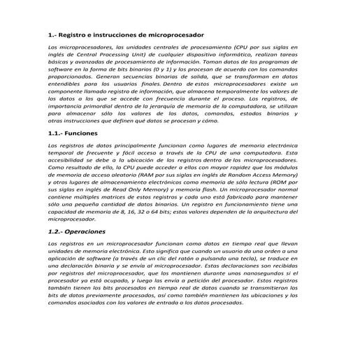 Registro e intrucciones de microprocesador
