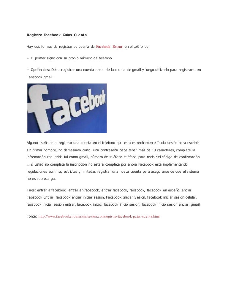 Registro Facebook Guias Cuenta