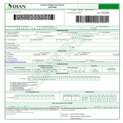 Registro único tributario deka solutions s.a