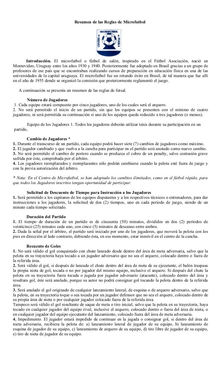 Reglamento De Microfutbol