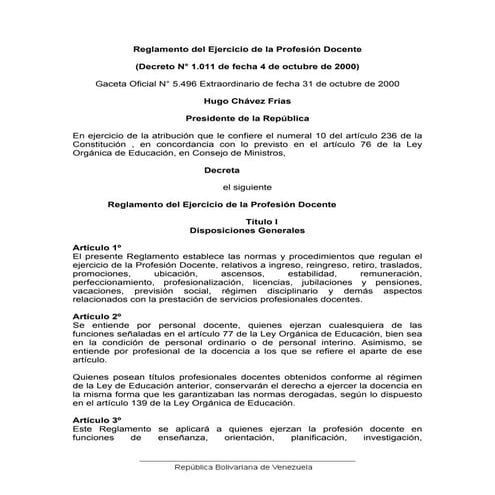 Reglamento del Ejercicio de la profesión Docente
