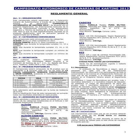 Reglamento campeonato autonomico de karting 2012