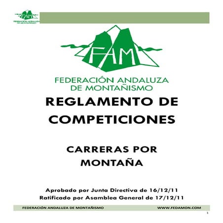 Carreras de montaña: Reglamento  Federación Andaluza de Montañismo 17 dic11