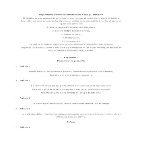 Reglamento centro universitario de radio y televisión
