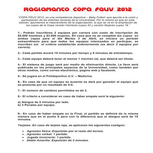 Reglamento copa feuv 2012.