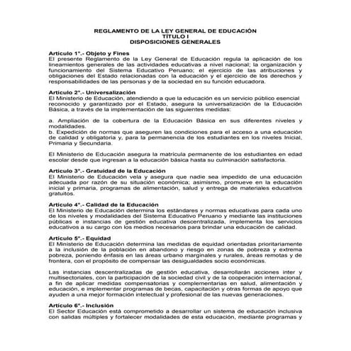 REGLAMENTO DE LA LEY GENERAL DE EDUCACIÓN | PDF