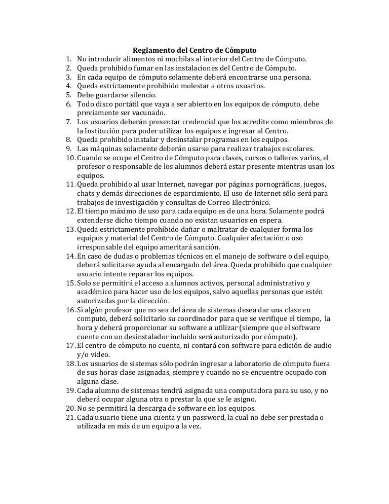 Reglamento del centro de cómputo