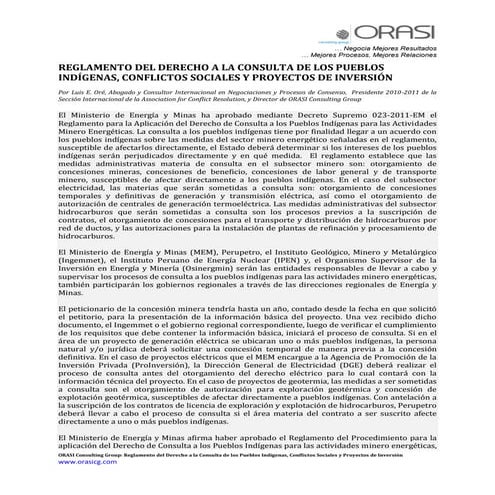 REGLAMENTO DEL DERECHO A LA CONSULTA DE LOS PUEBLOS INDÍGENAS, CONFLICTOS SOC...