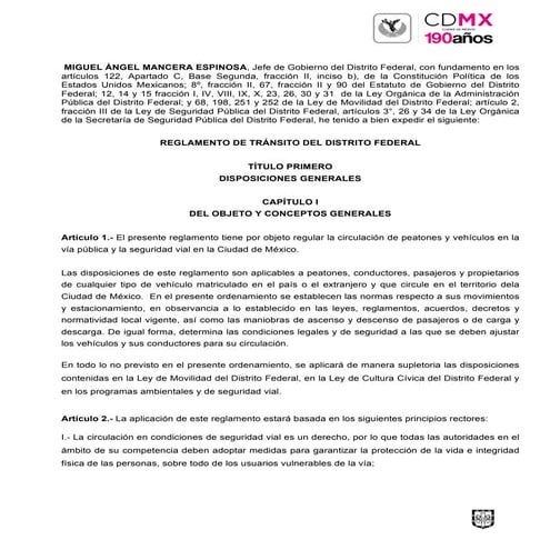 Reglamento de Tránsito cdmx
