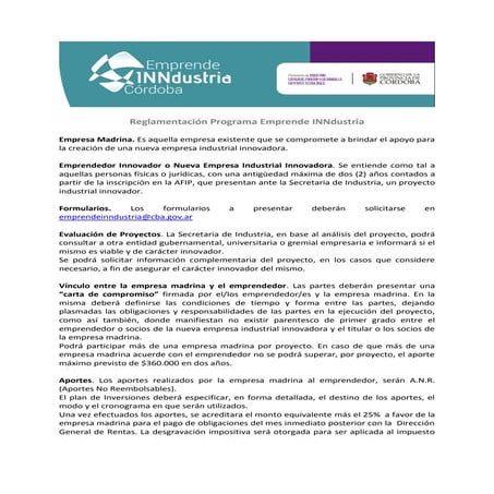 Reglamento Emprende Inndustria Córdoba