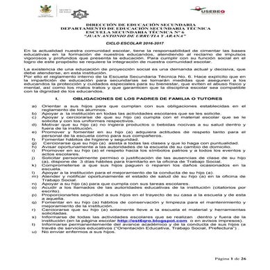 Reglamento escolar ciclo 16-17, EST 6, Querétaro