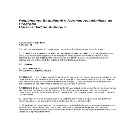 Reglamento estudiantil udea