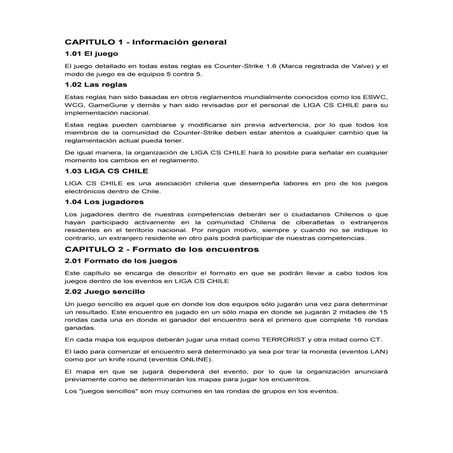 Reglamento general liga cs chile