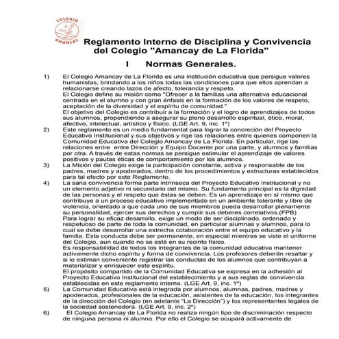 Reglamento interno de disciplina y convivencia del colegio