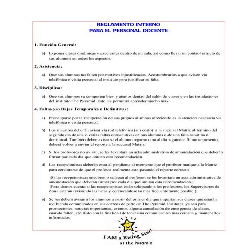 Reglamento interno personal docente