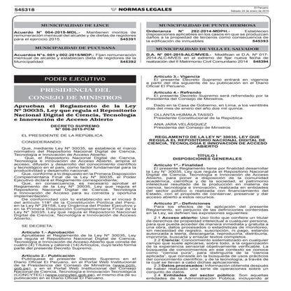Reglamento Ley que Regula el Repositorio Nacional de Ciencia, Tecnología e Innovación 